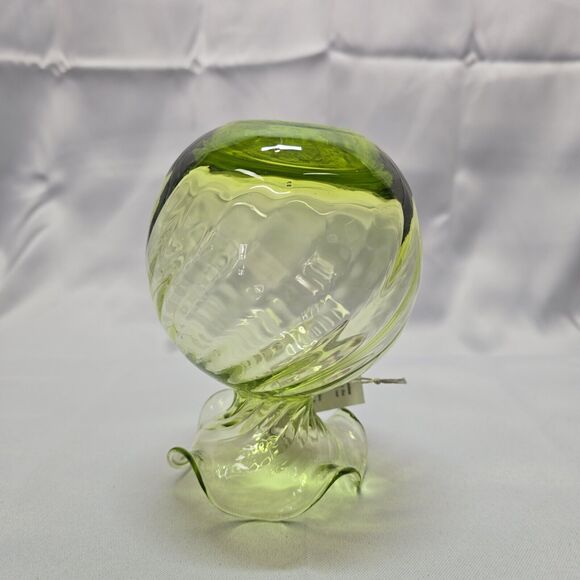 Alessandro Coppola Green Murano Scalloped Rim Glass Vase - Made In Italy - Picture 9 of 12